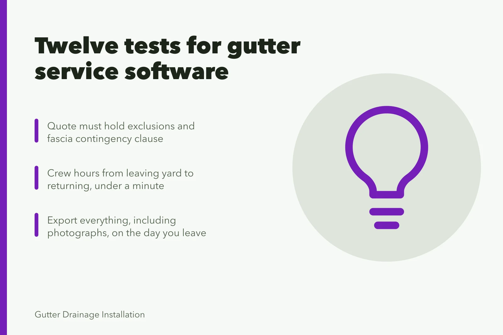 Card listing twelve trial tests for choosing gutter service software. Choosing gutter service software: reviews and verdicts