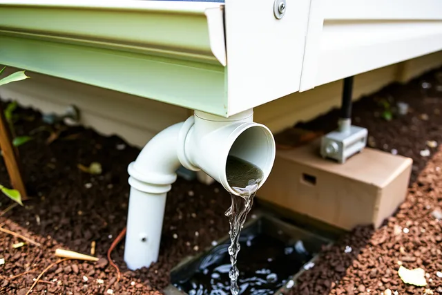 Downspout disconnected from sewer, draining rainwater onto a splash block beside a house. 3 stormwater fees Canadian cities charge and how they affect gutters