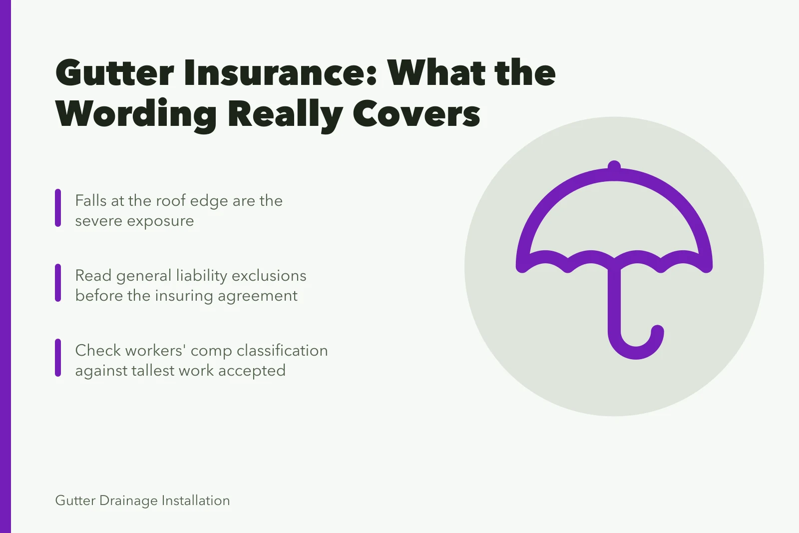 Gutter service insurance coverage card: falls, liability exclusions, workers' comp classification. What gutter service insurance costs, and what it covers