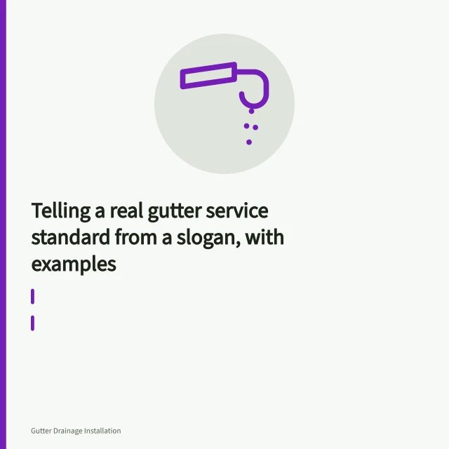 Downspout terminal discharging water onto a splash block away from a house. Telling a real gutter service standard from a slogan, with examples