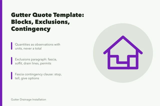 Gutter service quote template with quantities, exclusions, and contingency clause. Gutter service quotes that clients accept: a template with priced examples