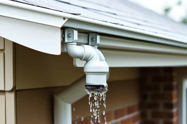 Rainwater pouring from a house downspout onto the ground. 8 things to understand about gutter service startup