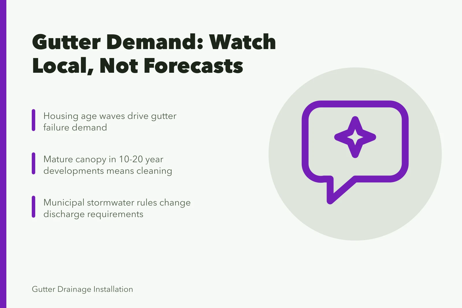 Card summarizing local gutter service demand indicators for 2027 planning. Gutter service market trends worth planning around in 2027