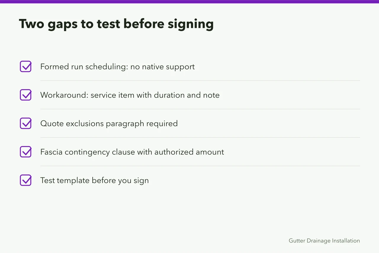 Checklist of two software gaps: formed run scheduling and quote clauses (Choosing gutter service software: reviews and verdicts)
