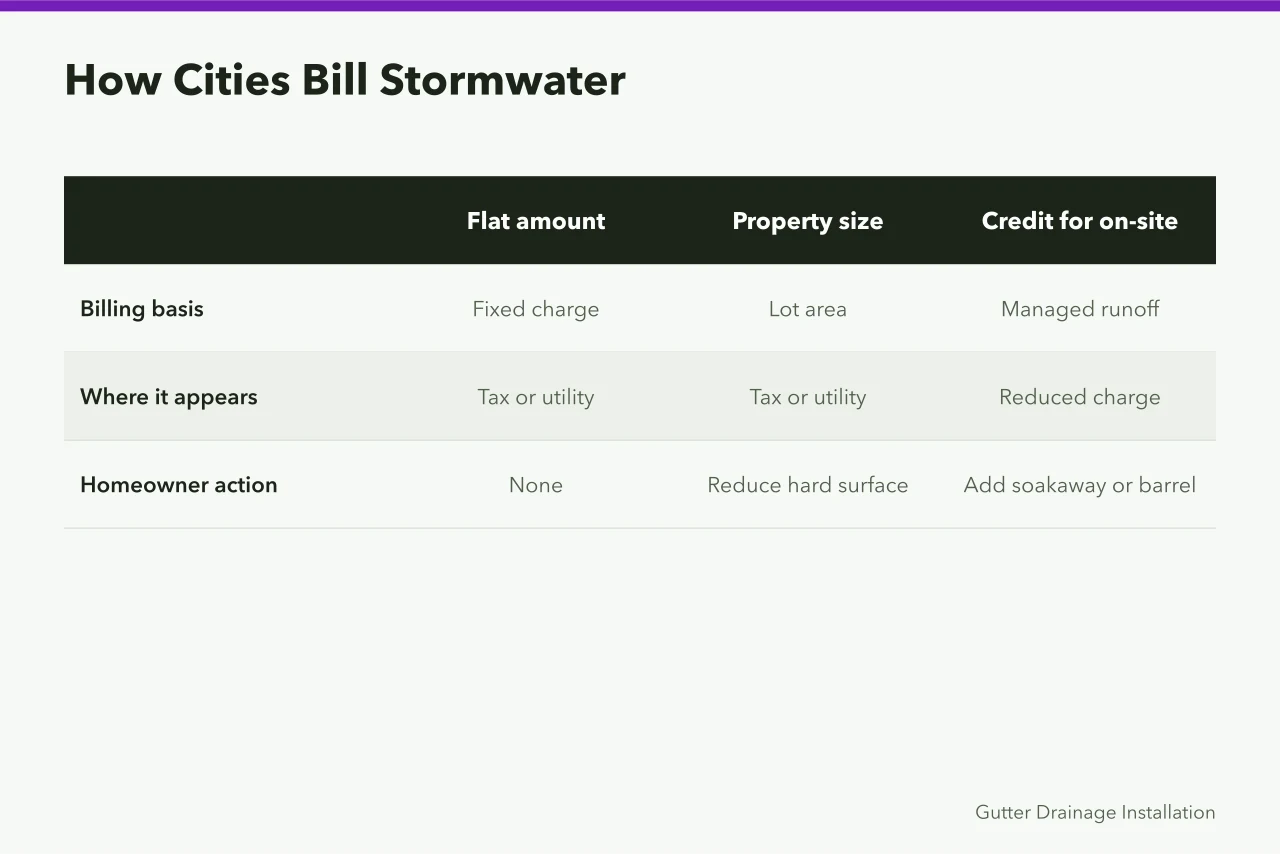 Comparison of three stormwater billing methods used by Canadian cities (3 stormwater fees Canadian cities charge and how they affect gutters)