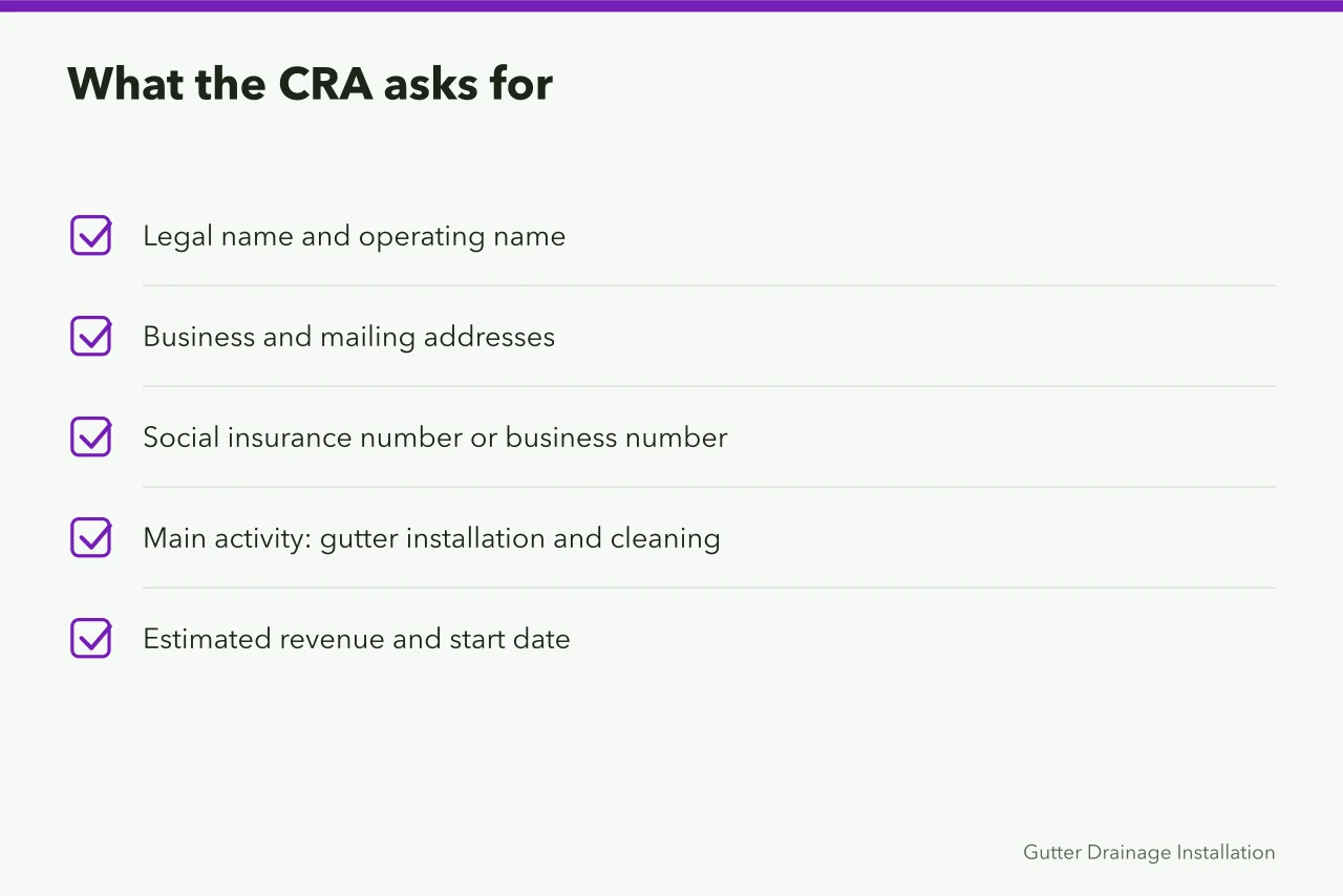 Checklist of CRA registration details for a gutter business (GST/HST and payroll for a Canadian gutter business, explained)