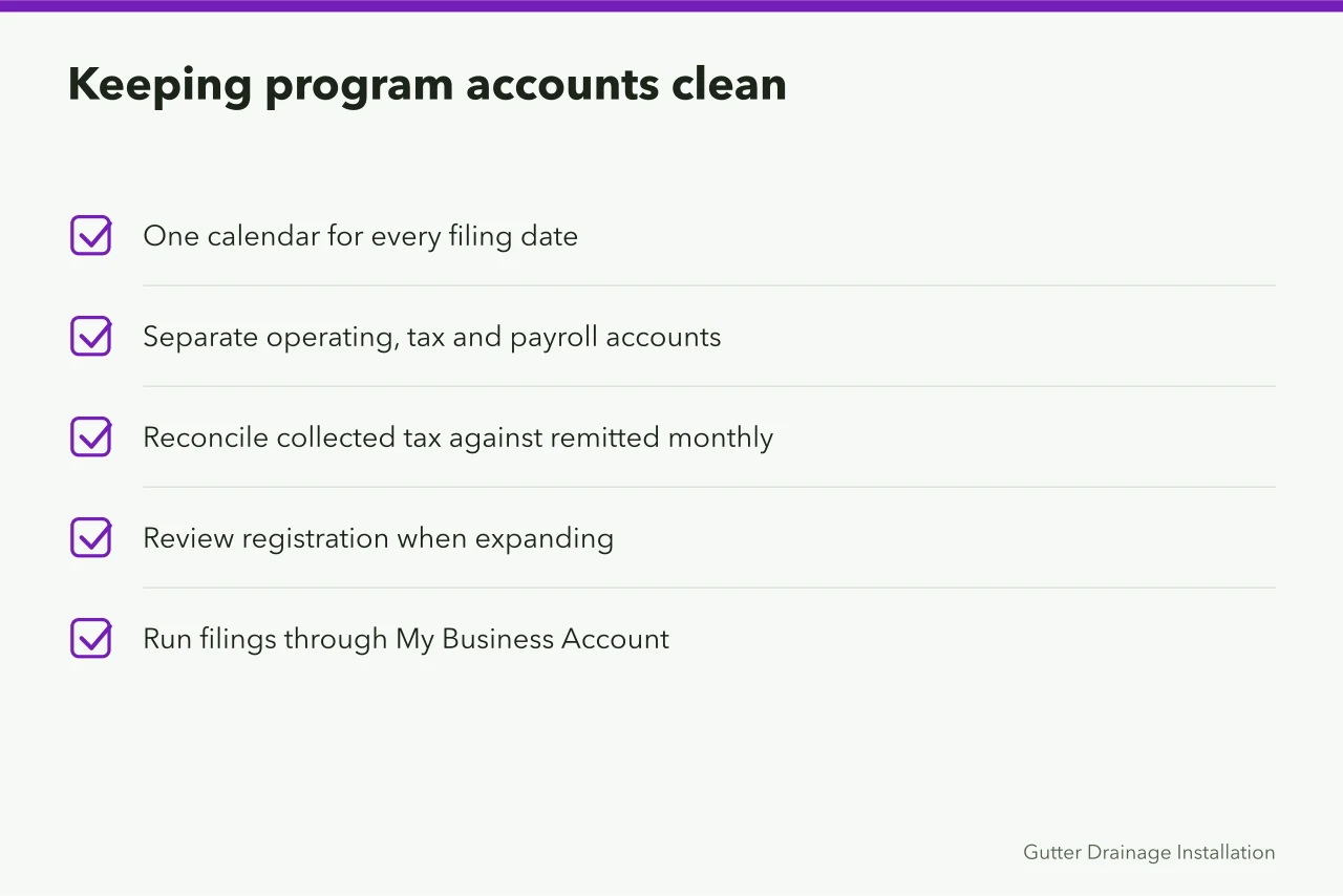 Checklist for managing CRA program accounts as a gutter crew grows (GST/HST and payroll for a Canadian gutter business, explained)