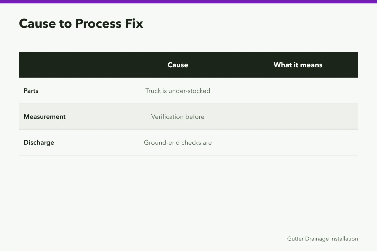 Table linking complaint cause codes to the process fix each one signals (The short version of gutter service complaint handling)