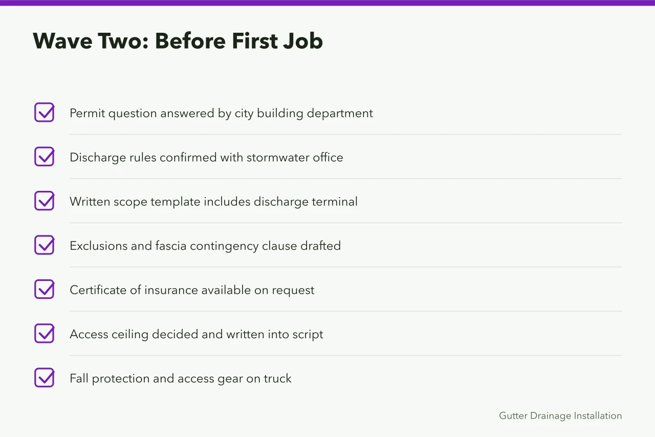 Checklist of seven pre-job compliance tasks for gutter service (Gutter service opening requirements, explained)