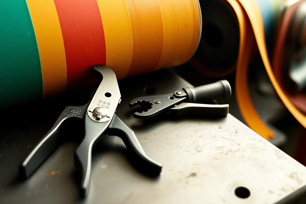 Hand seamers, crimper and coil stock on workbench (Gutter service equipment essentials for a new business)