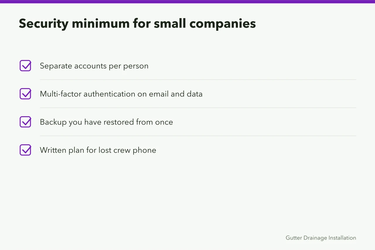 Checklist of minimum cybersecurity practices for gutter companies (Gutter service systems and KPIs for owners in 2027)