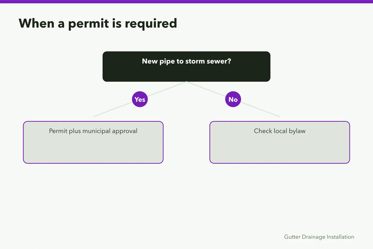 Decision chart for Ontario underground gutter drainage permit triggers (Underground Gutter Drainage Installation in Ontario: Rules and Costs)